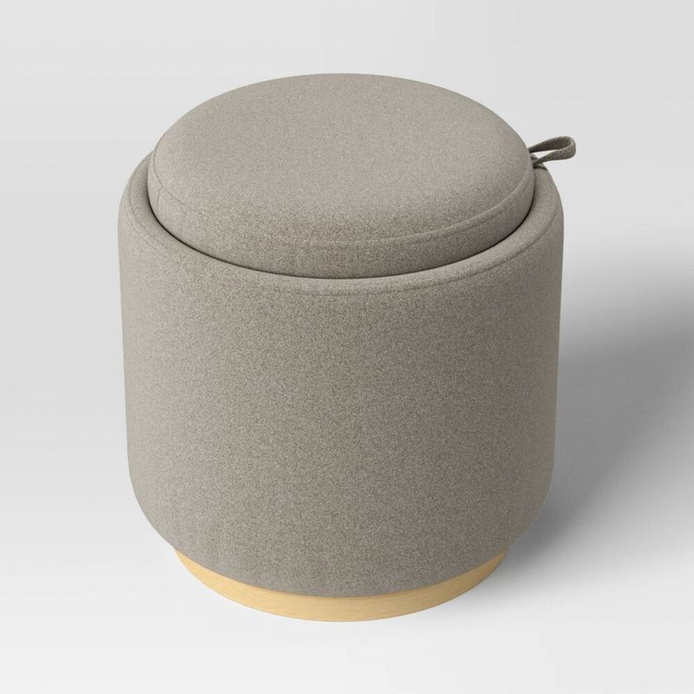 Round Upholstered Storage Ottoman Beige - Room Essentials